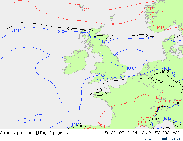 Presión superficial Arpege-eu vie 03.05.2024 15 UTC