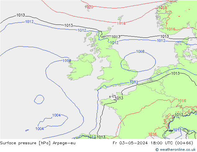 Atmosférický tlak Arpege-eu Pá 03.05.2024 18 UTC