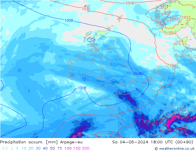 Precipitation accum. Arpege-eu So 04.05.2024 18 UTC