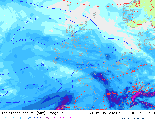 Precipitation accum. Arpege-eu Dom 05.05.2024 06 UTC