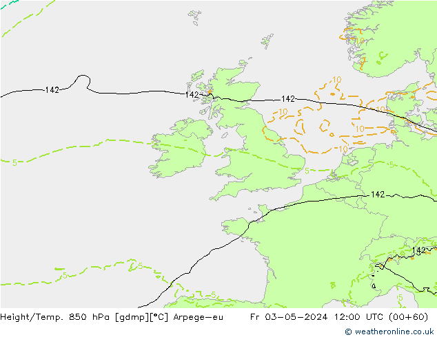 Height/Temp. 850 hPa Arpege-eu Fr 03.05.2024 12 UTC