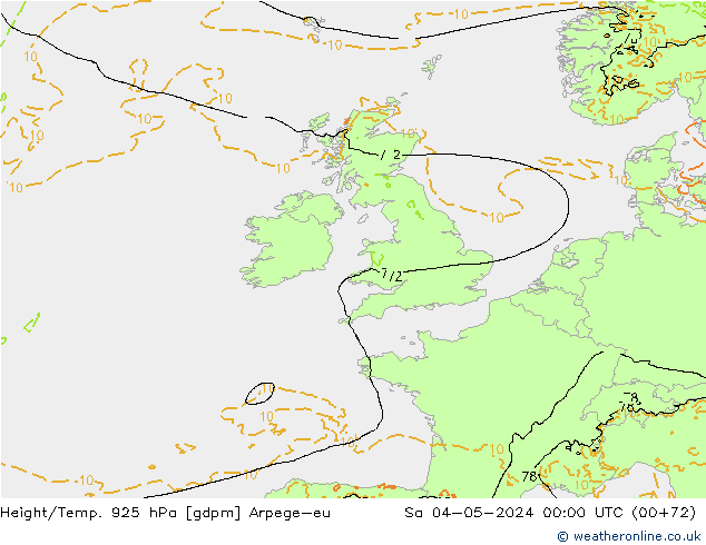 Height/Temp. 925 hPa Arpege-eu Sa 04.05.2024 00 UTC