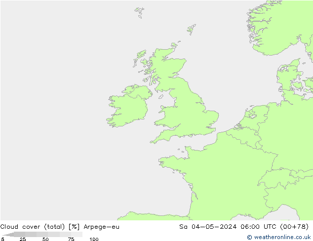 Cloud cover (total) Arpege-eu Sa 04.05.2024 06 UTC