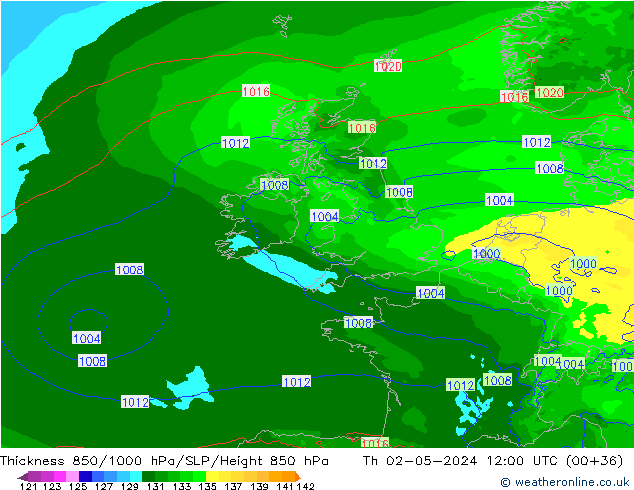 Thck 850-1000 hPa Arpege-eu gio 02.05.2024 12 UTC