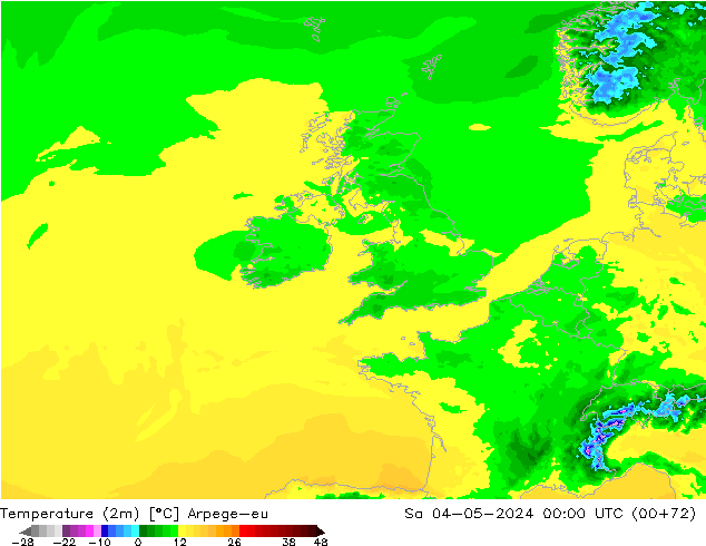 mapa temperatury (2m) Arpege-eu so. 04.05.2024 00 UTC