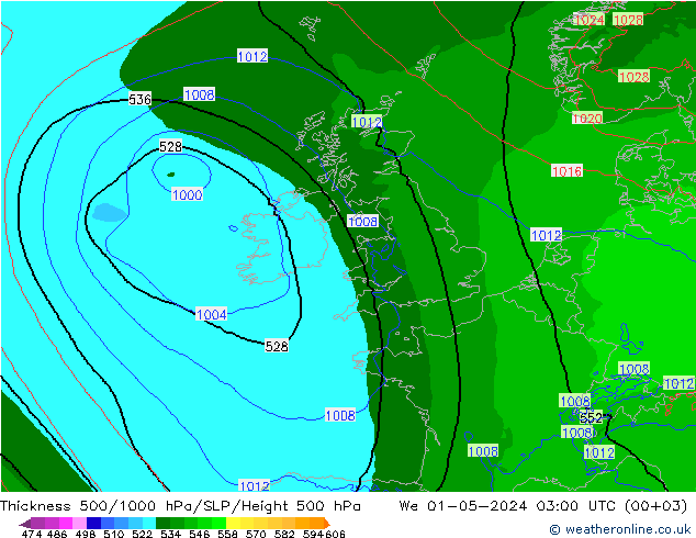 Thck 500-1000hPa Arpege-eu Qua 01.05.2024 03 UTC