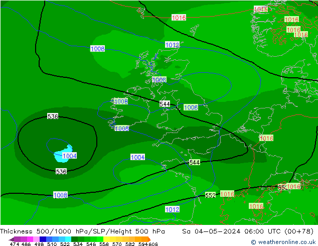 Dikte 500-1000hPa Arpege-eu za 04.05.2024 06 UTC