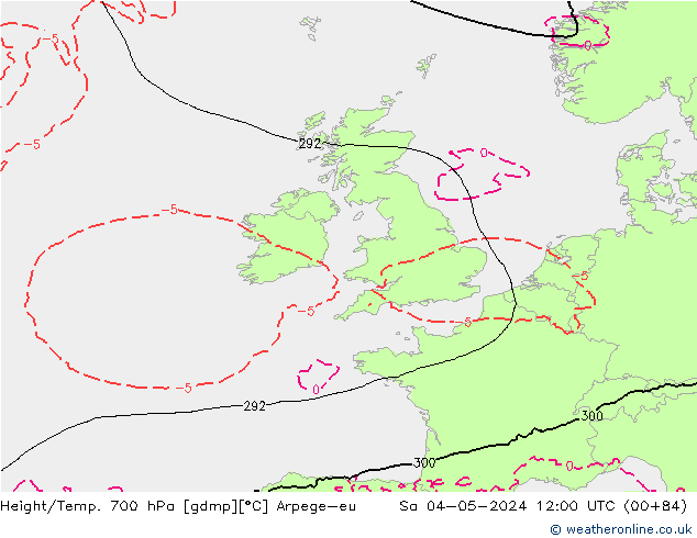 Height/Temp. 700 hPa Arpege-eu Sáb 04.05.2024 12 UTC