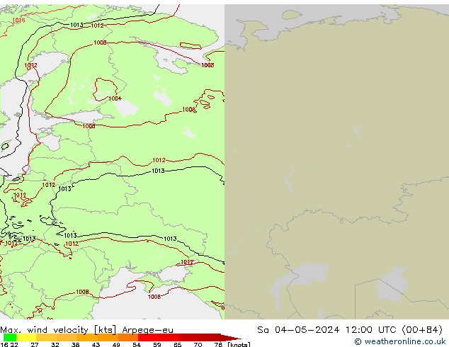 Max. wind snelheid Arpege-eu za 04.05.2024 12 UTC