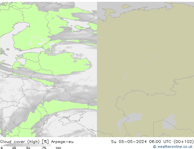 Bewolking (Hoog) Arpege-eu zo 05.05.2024 06 UTC