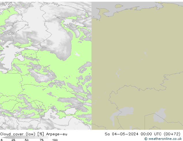 Cloud cover (low) Arpege-eu Sa 04.05.2024 00 UTC