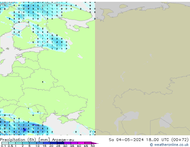 Precipitation (6h) Arpege-eu Sa 04.05.2024 00 UTC