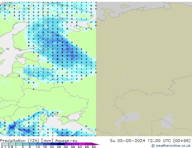 Precipitazione (12h) Arpege-eu dom 05.05.2024 00 UTC