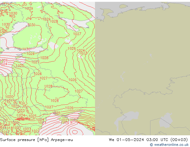 Pressione al suolo Arpege-eu mer 01.05.2024 03 UTC