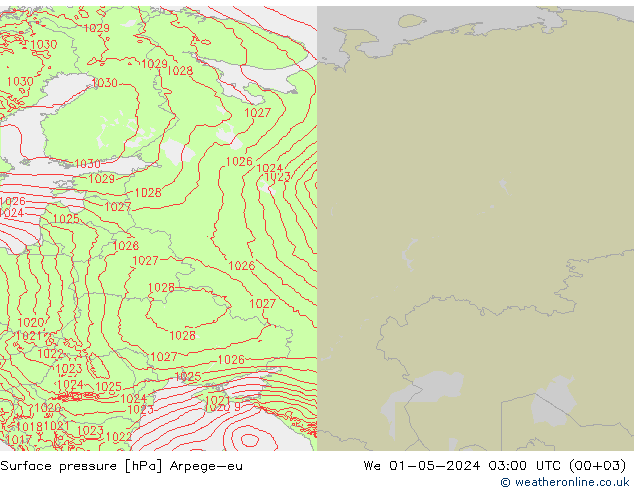 Atmosférický tlak Arpege-eu St 01.05.2024 03 UTC