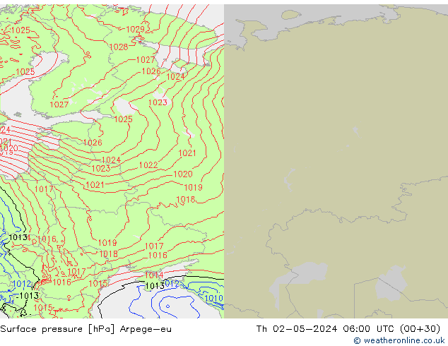 Surface pressure Arpege-eu Th 02.05.2024 06 UTC