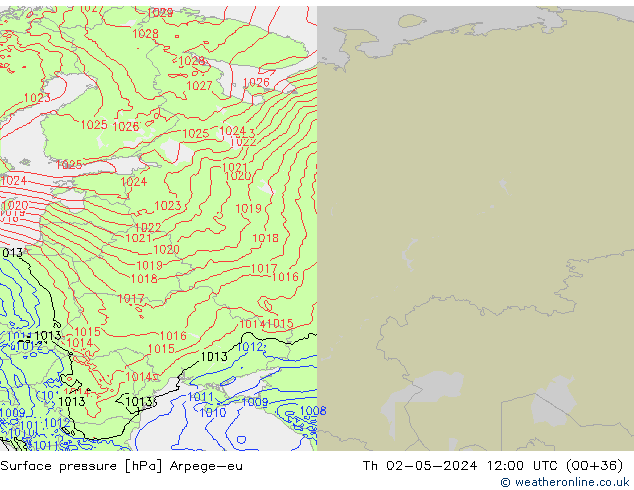 Surface pressure Arpege-eu Th 02.05.2024 12 UTC