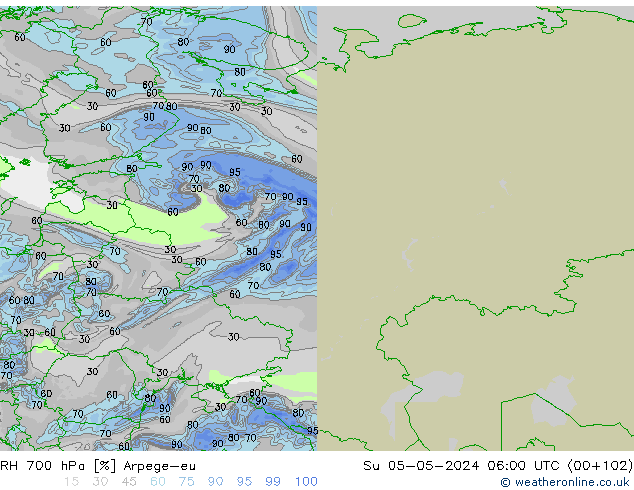 RH 700 hPa Arpege-eu Su 05.05.2024 06 UTC