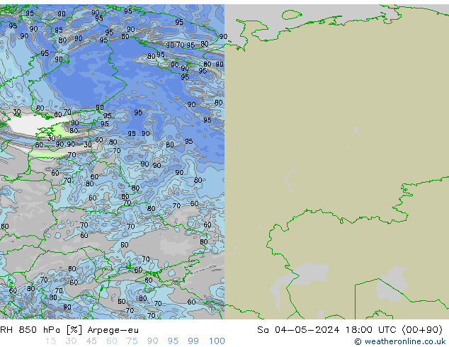 RH 850 hPa Arpege-eu  04.05.2024 18 UTC