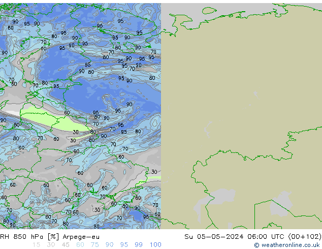 RH 850 hPa Arpege-eu  05.05.2024 06 UTC