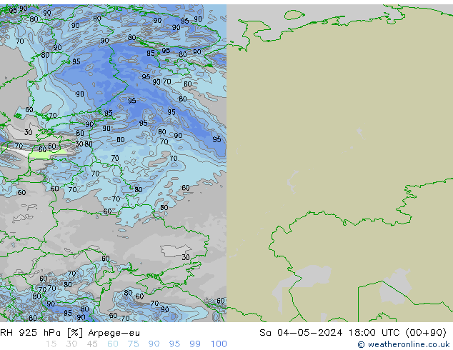 RH 925 hPa Arpege-eu Sa 04.05.2024 18 UTC