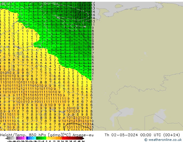 Yükseklik/Sıc. 850 hPa Arpege-eu Per 02.05.2024 00 UTC