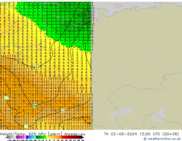 Height/Temp. 925 hPa Arpege-eu Th 02.05.2024 12 UTC