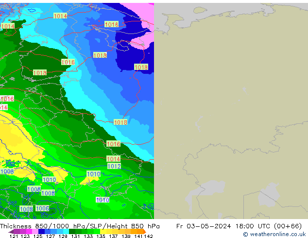 Dikte 850-1000 hPa Arpege-eu vr 03.05.2024 18 UTC