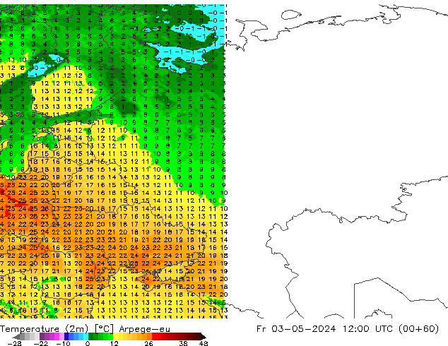 Sıcaklık Haritası (2m) Arpege-eu Cu 03.05.2024 12 UTC