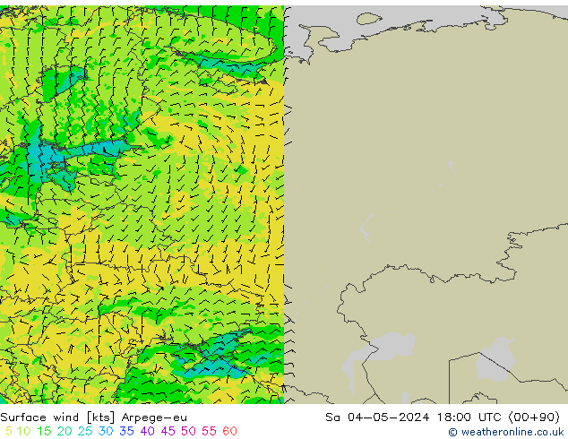 Wind 10 m Arpege-eu za 04.05.2024 18 UTC