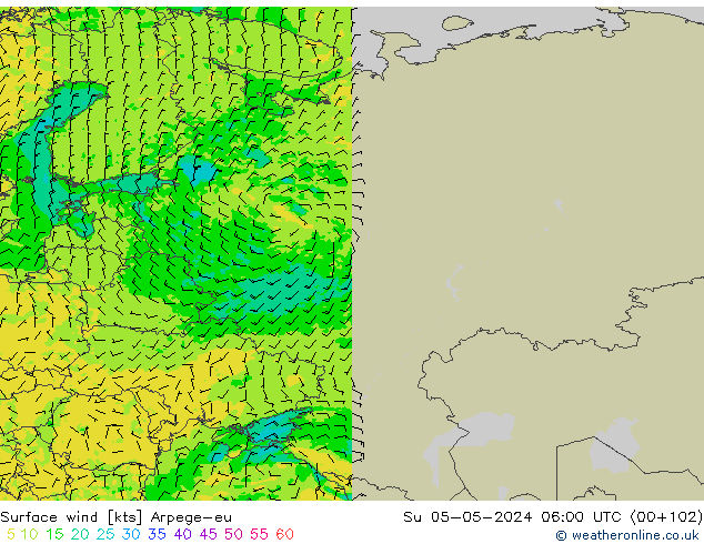 wiatr 10 m Arpege-eu nie. 05.05.2024 06 UTC