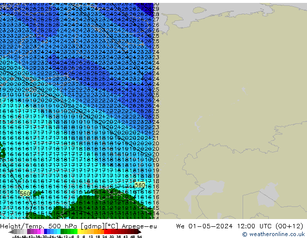 Height/Temp. 500 hPa Arpege-eu śro. 01.05.2024 12 UTC