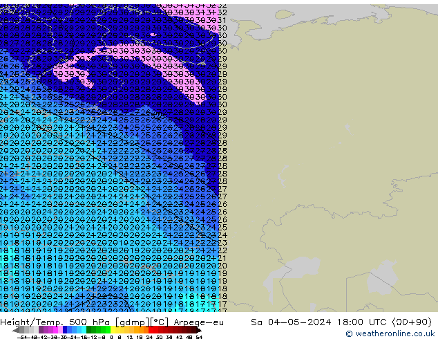 Height/Temp. 500 hPa Arpege-eu sab 04.05.2024 18 UTC