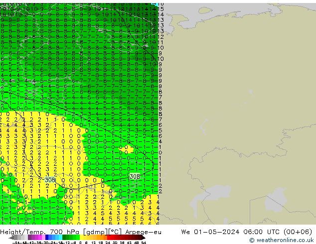 Height/Temp. 700 гПа Arpege-eu ср 01.05.2024 06 UTC