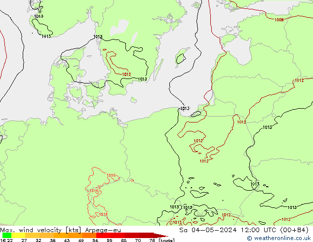 Max. wind velocity Arpege-eu so. 04.05.2024 12 UTC