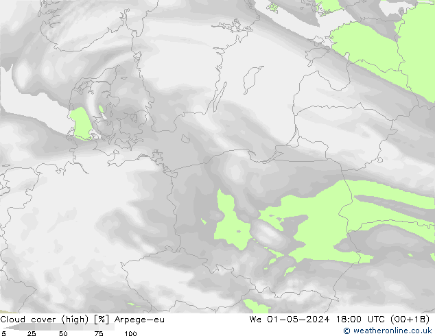 Cloud cover (high) Arpege-eu We 01.05.2024 18 UTC