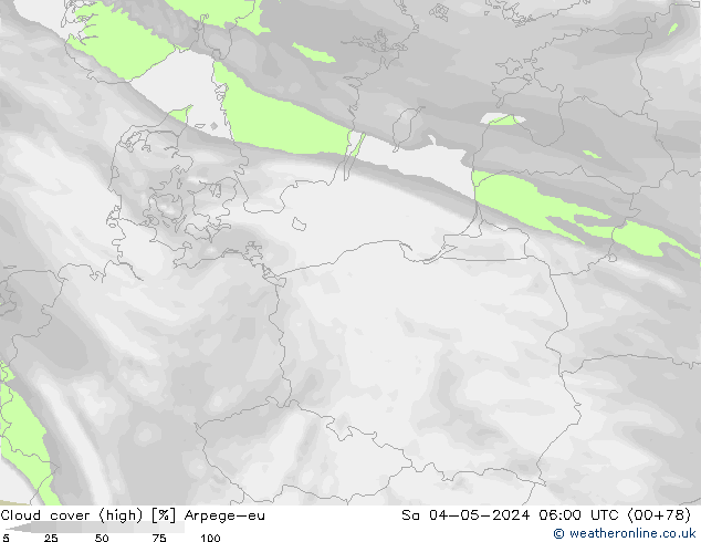 zachmurzenie (wysokie) Arpege-eu so. 04.05.2024 06 UTC