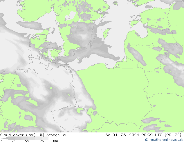 Cloud cover (low) Arpege-eu Sa 04.05.2024 00 UTC