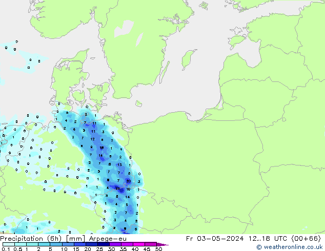Yağış (6h) Arpege-eu Cu 03.05.2024 18 UTC