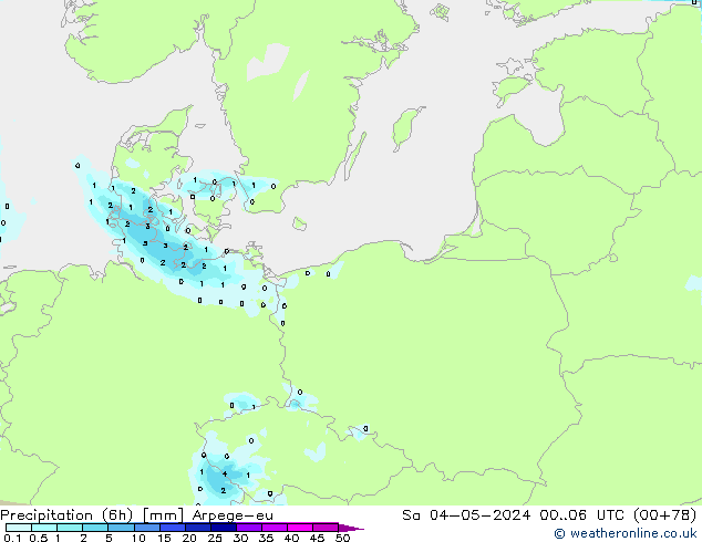 Precipitation (6h) Arpege-eu Sa 04.05.2024 06 UTC