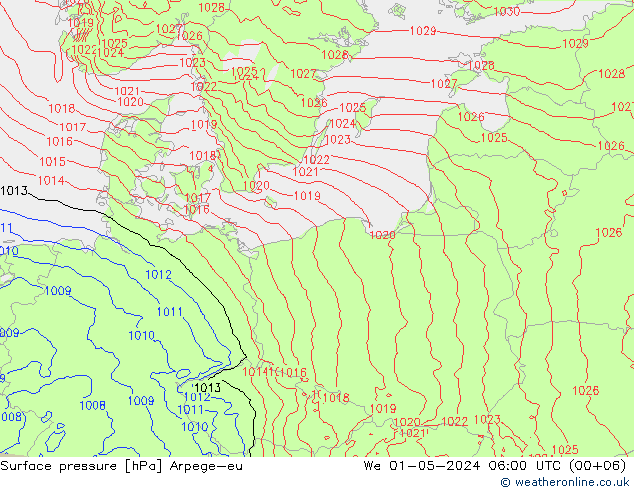 pressão do solo Arpege-eu Qua 01.05.2024 06 UTC