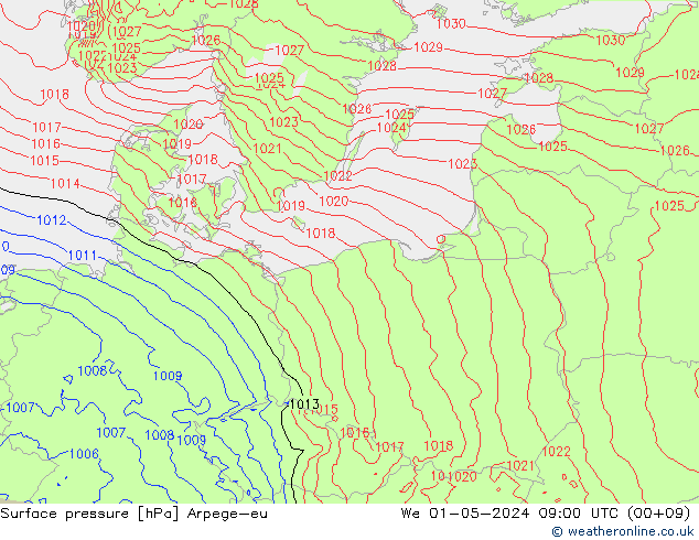 Atmosférický tlak Arpege-eu St 01.05.2024 09 UTC