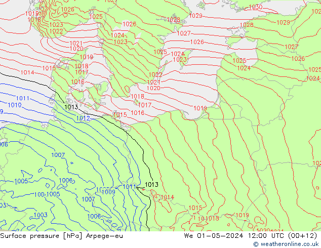 Surface pressure Arpege-eu We 01.05.2024 12 UTC