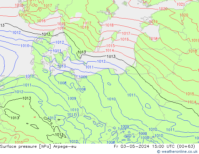 Presión superficial Arpege-eu vie 03.05.2024 15 UTC
