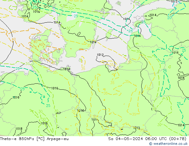 Theta-e 850hPa Arpege-eu za 04.05.2024 06 UTC