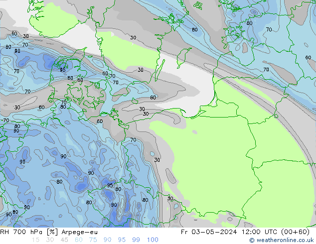 RH 700 hPa Arpege-eu  03.05.2024 12 UTC