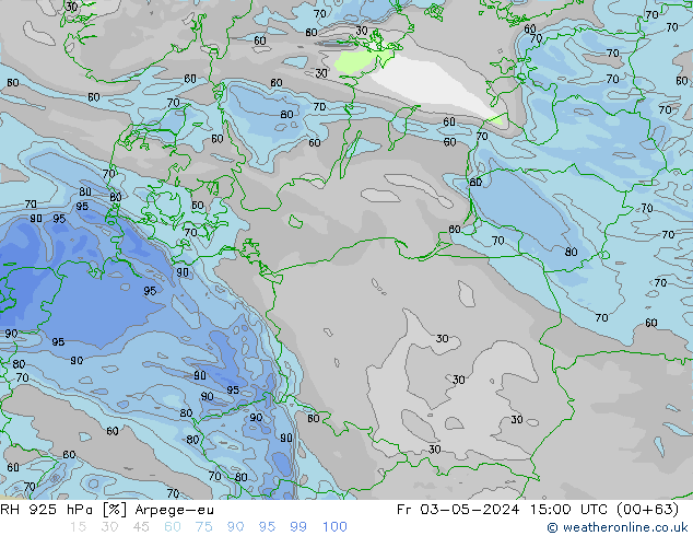 RH 925 hPa Arpege-eu ven 03.05.2024 15 UTC