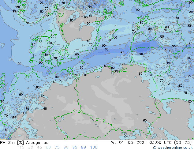 RH 2m Arpege-eu We 01.05.2024 03 UTC