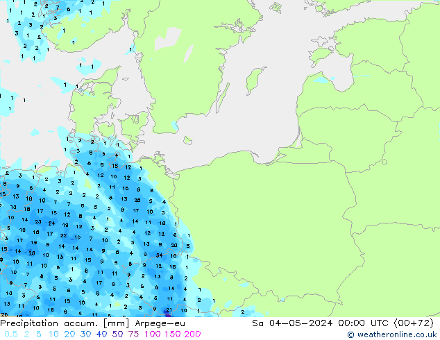 Precipitation accum. Arpege-eu Sa 04.05.2024 00 UTC