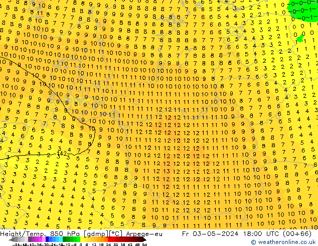 Height/Temp. 850 hPa Arpege-eu Sex 03.05.2024 18 UTC